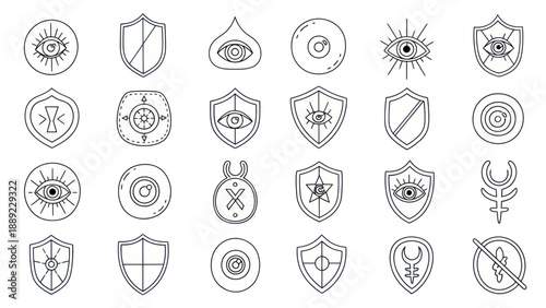 Mystical Eye Symbols and Shields Graphics Set - Esoteric and Protection Icons