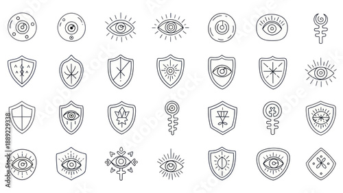 Mystical Eyes and Shields Collection: Esoteric Symbols & Protection Icons