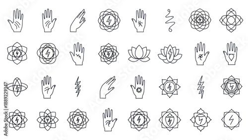 Mystical Hand Gestures and Sacred Geometry Symbols Collection