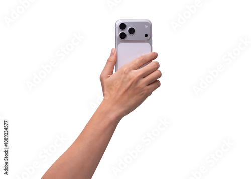 Wallpaper Mural Rear view of hand holding smartphone mockup isolated on transparent background. Back side of mobile phone mockup for copy space. Torontodigital.ca