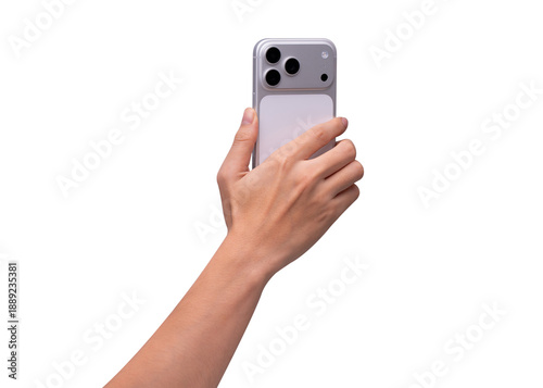 Wallpaper Mural Rear view of hand holding smartphone mockup isolated on transparent background. Back side of mobile phone mockup for copy space. Torontodigital.ca