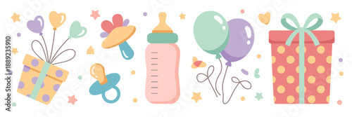 Minimalist baby shower graphic set – Perfect for digital party planning, infant clothing labels, or childhood milestone tracking apps.