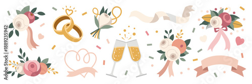 Sophisticated wedding celebration graphics – Perfect for jewelry marketing, reception planning guides, or elegant stationery design.