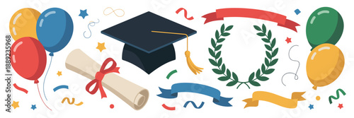 Festive graduation graphic set – Perfect for personalized gift tags, school reunion invitations, or career-starting blog articles.