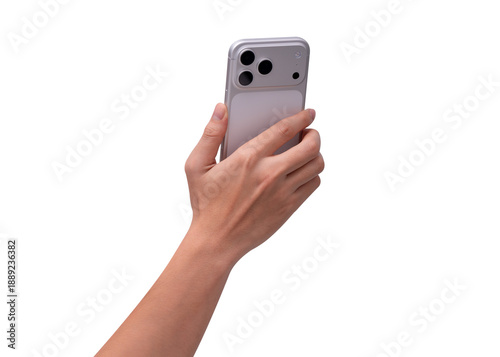 Wallpaper Mural Rear view of hand holding smartphone mockup isolated on transparent background. Back side of mobile phone mockup for copy space. Torontodigital.ca