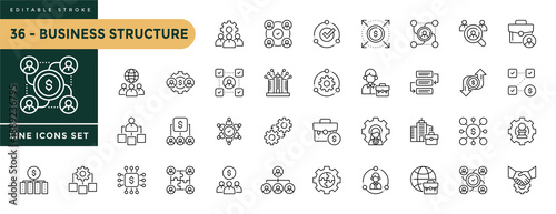 A collection of Business Structure icons set with editable stroke. Thin linear vector illustration