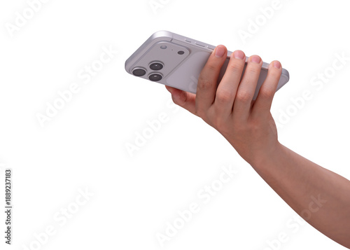 Wallpaper Mural Rear view of hand holding smartphone mockup isolated on transparent background. Back side of mobile phone mockup for copy space. Torontodigital.ca