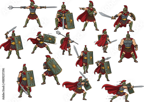 Spartan Warrior Character Action Poses Set