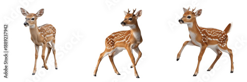 Cute Baby Fawn Set, Spotted White-Tailed Deer, Forest Wildlife Animal, PNG Isolated on White Background, Young Buck, Nursery Decor, Nature Asset