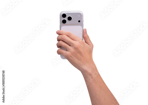 Wallpaper Mural Rear view of hand holding smartphone mockup isolated on transparent background. Back side of mobile phone mockup for copy space. Torontodigital.ca