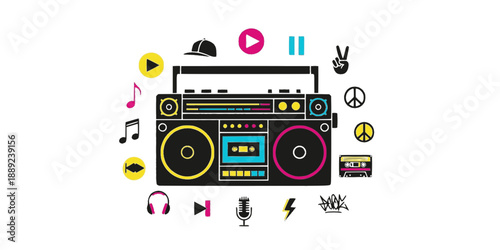 Y2K Retro Boombox Street Music Silhouette