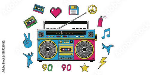 Y2K Retro Boombox Street Music Silhouette