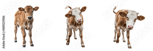 Cute Baby Calf Set, Brown Jersey and Holstein Cattle, Farm Animal Collection, PNG Isolated on White, Fluffy Livestock, Jersey Cow, Nursery Decor Assets