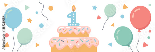 Baby first birthday vector elements with cake and number one