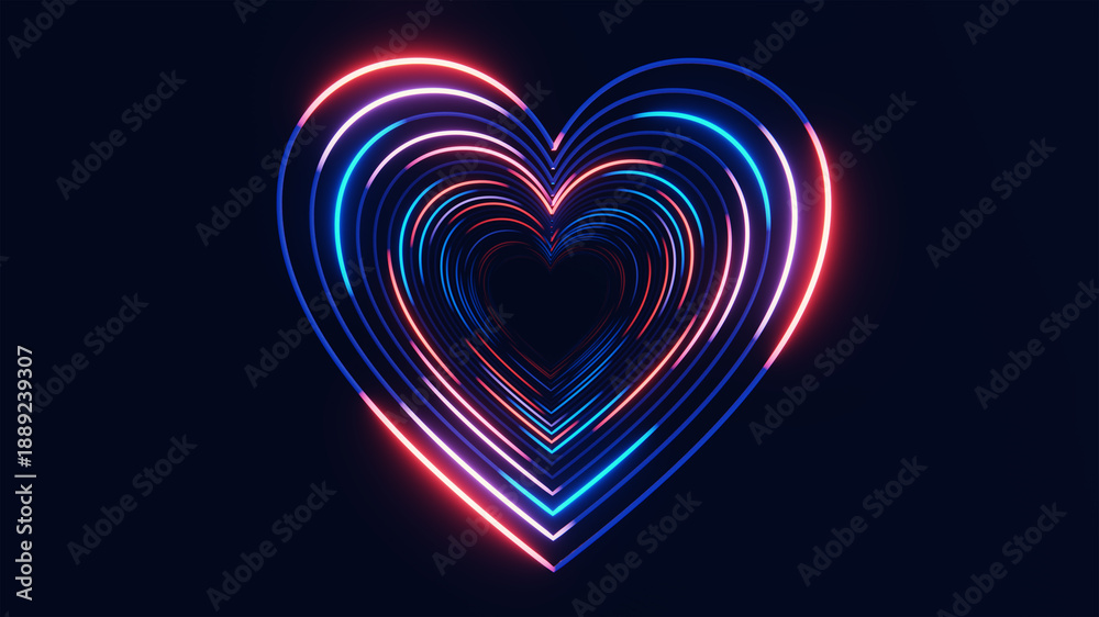 Fototapeta premium Abstract tunnel of glowing neon hearts creating a romantic atmosphere