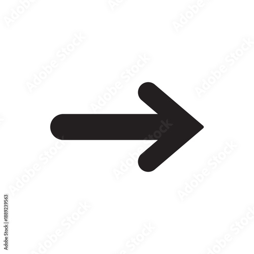 A clear and concise black right arrow icon representing movement forward direction progress and a call to action perfect for web design presentations and digital interfaces.