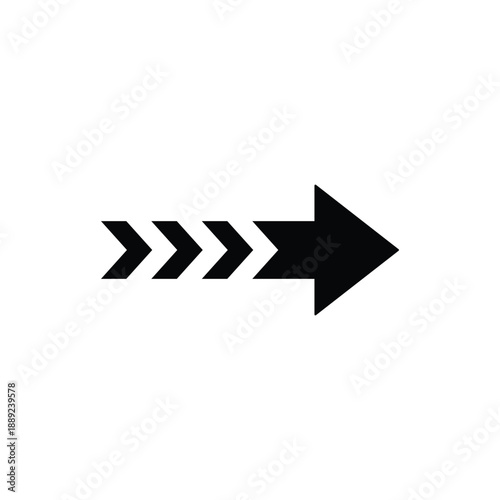 Dynamic black chevron right arrow symbol for forward movement and direction