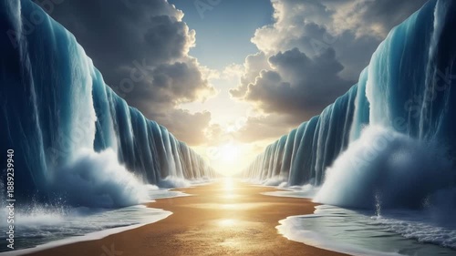 Parted Seas video: Red Sea parting into two parts. Biblical story of the Exodus of the Jewish people from Egypt led by Moses