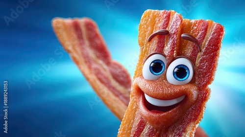 Happy Animated Bacon Character Smiling and Waving