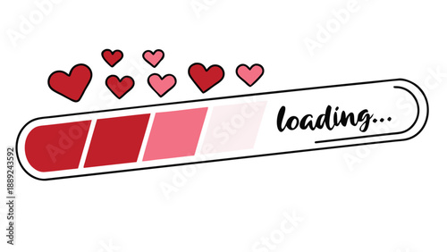 A loading bar with hearts symbolizing love and progress presented as a silhouette