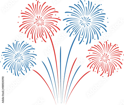 Red Blue Fireworks Celebration Vector .