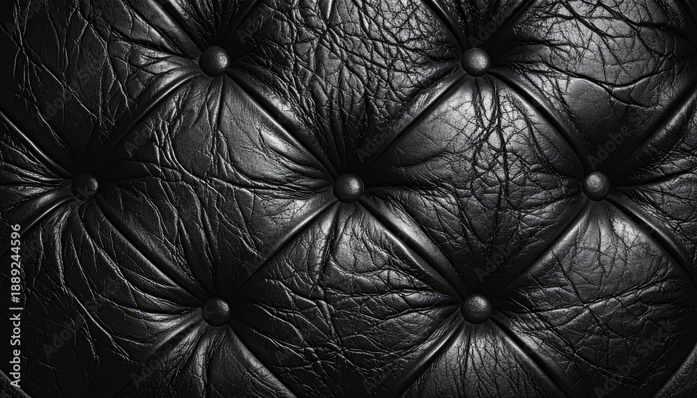 Fototapeta premium Close-up texture of tufted black leather upholstery with button details.