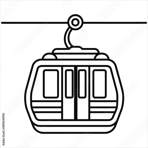 Outline illustration of a modern cable car or gondola lift moving along a wire