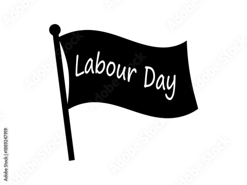 A simple but important black silhouette of a waving flag with the text labour day written on it