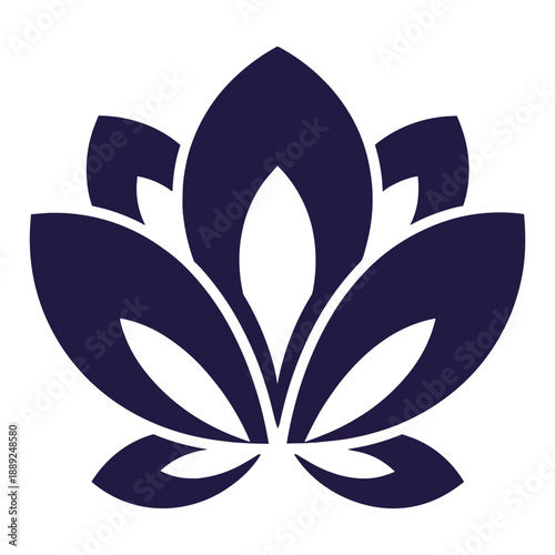 Minimalist vector illustration dark indigo lotus flower symbol simple symmetrical graphic design element icon