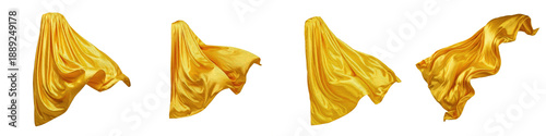 Foto Realistic Flying Yellow Silk Fabric Collection Featuring Dynamic Swirling and Dr