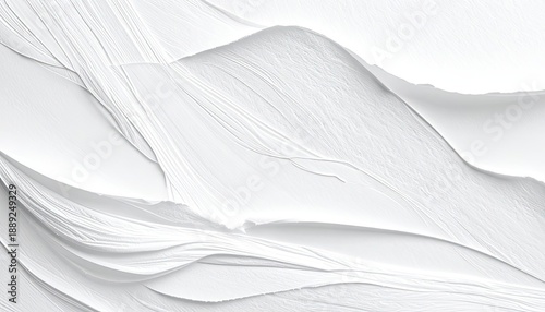 Abstract white textured surface with sweeping, layered curves and fine linear details suggesting movement or folds.