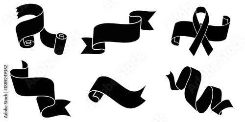Paper Ribbon black silhouette icons vector set stock illustration