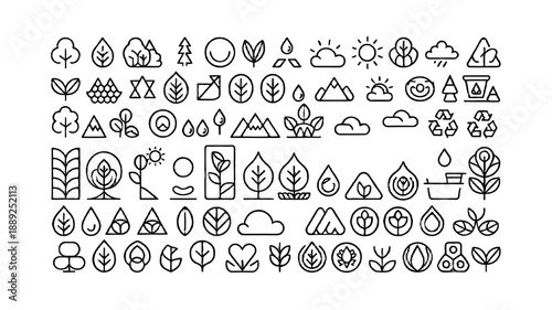 Eco-friendly icon set, featuring environmental symbols.