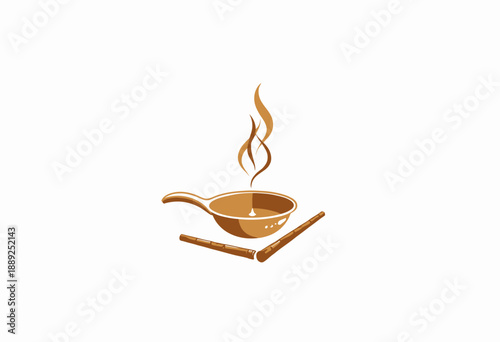 Illustration of a steaming pan with rising flames and sugarcane sticks, representing culinary warmth and natural sweetener concepts