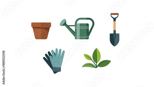 A collection of gardening tools, ready for tending the plants.