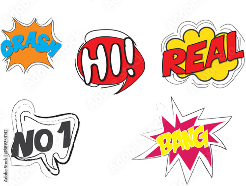 Comic Pop Art Speech Bubbles with Crash, Bang and Expressive Words