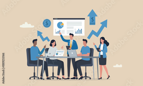 Work improvement, performance growing business, profit or earn more income, efficiency or productivity concept, businessman working with laptop on improvement data chart graph.