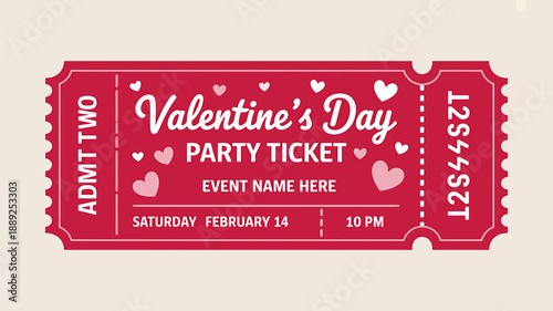 Valentines Day Party Ticket Template for Event Invitation