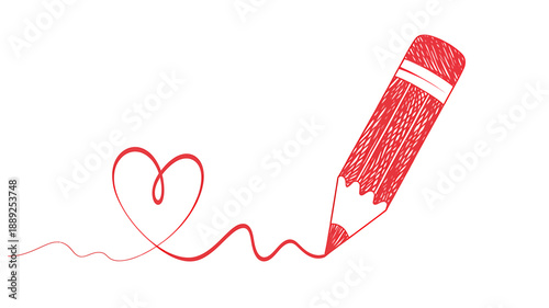 Red Pencil Drawing Heart Shape Love Illustration Art