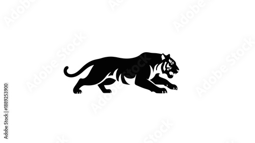 Black silhouette of a tiger in a dynamic pose.