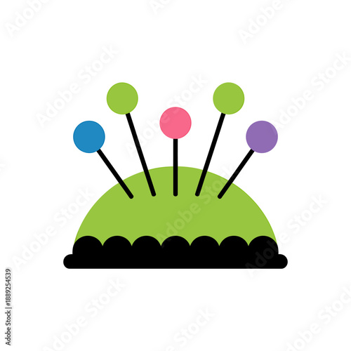 Colorful Pincushion with Pins Isolated on Transparent Background