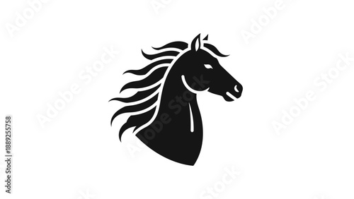 Black silhouette of a horse's head with flowing mane.