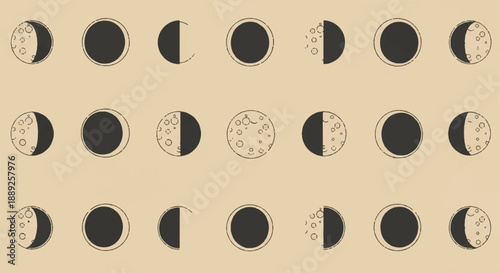 Vector Moon Phases Cycle on Beige Background