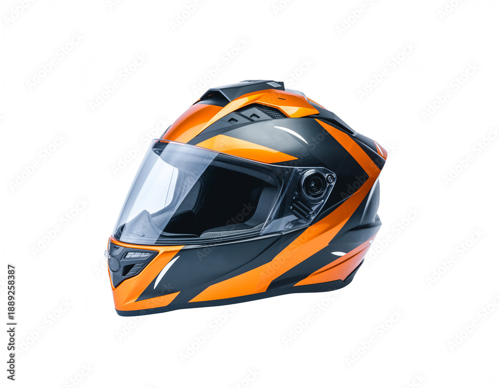 Fototapeta premium High Energy Performance Headgear with Angular Orange Geometry and Dynamic Racing Attitude