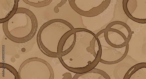 Seamless Brown Coffee Stain Rings Vector Pattern Background