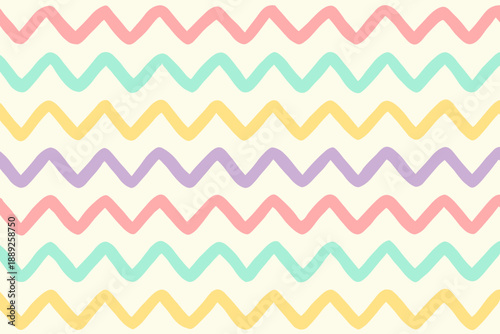 Colorful wavy lines create a pattern with soft pastel shades and simple shapes on a light background