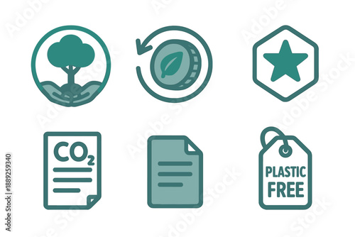 Icons showing environmental themes such as recycling, carbon footprint, and sustainability practices for educational purposes