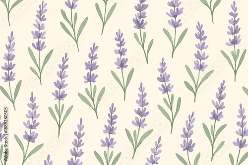 Lavender flowers arranged in a simple pattern on a light background for textile or wallpaper design