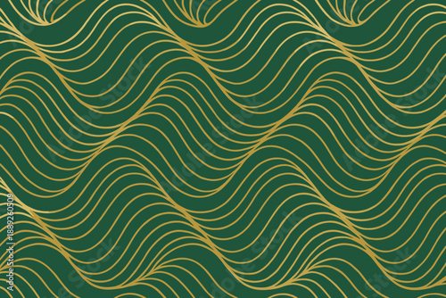 Green backdrop with golden wavy lines creating a patterned design for creative projects or decoration needs