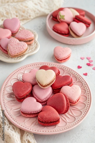 Heart-shaped macarons desert on pretty plate